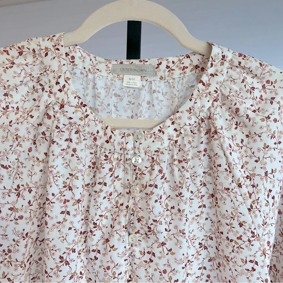Outerknown Ditsy Floral Long Sleeve Blouse Cream Medium Feminine Spring Office - Picture 3 of 6